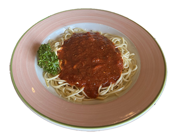 plate of spaghetti and homemade tomato sauce, garnished with parsley