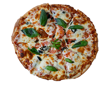 image of Station Pizza's Margherita Pizza with homemade tomato sauce, cheese, mozzeralla and basil